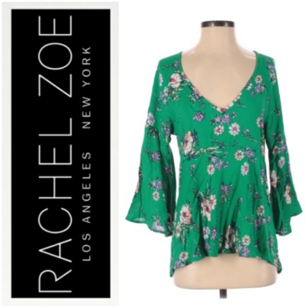 Rachel Zoe 3/4 Sleeve Floral Green Blouse NWT
